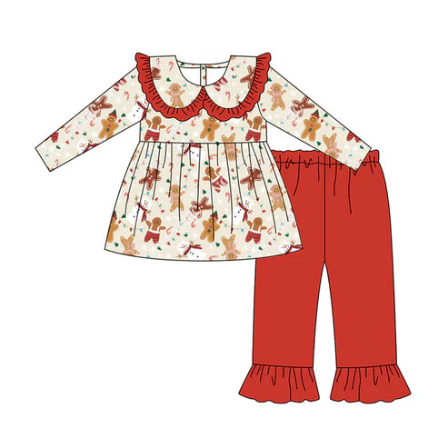 7.14 GLP2548 Baby Girls Long Sleeves Gingerbread Snowman Tunic Ruffle Pant Set Preorder
