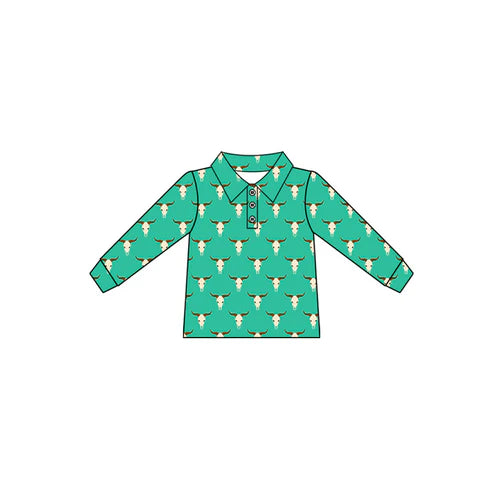 7.14 BT1281 Baby Boys Long Sleeves Bull Skull Plaid Button Polo Shirts Top Preorder