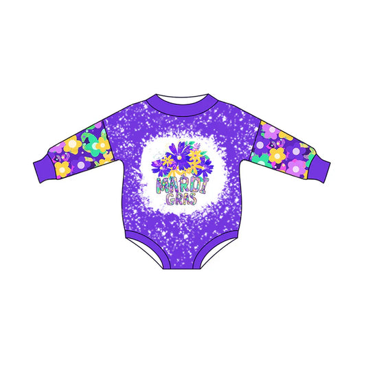 7.23 LR2111 Baby Infant Girls Mardi Gras Flowers Long Sleeve Rompers preorder