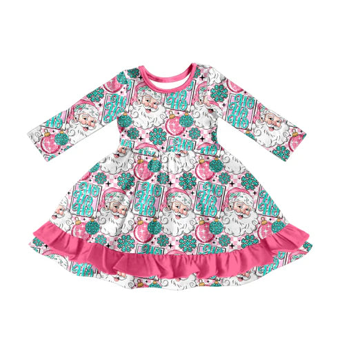7.11 GLD1185 Baby Girls Pink Christmas Santa Lights Ruffle Knee Length Dresses Preorder