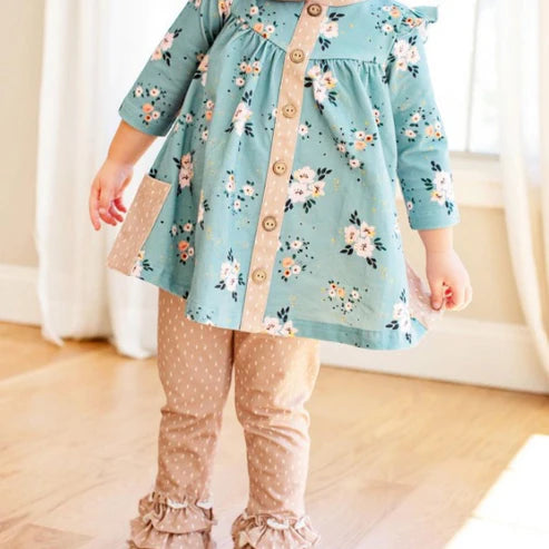 7.16 GLP2022 Baby Girls Fall Flowers Tunic Ruffle Pants Clothes Sets Preorder