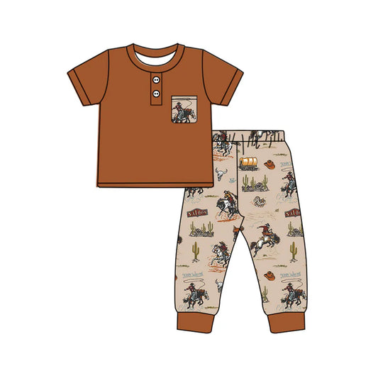 7.22 BSPO0503 Baby Boys Western Rodeo Tee Shirts Pants Outfits Clothes Sets Preorder