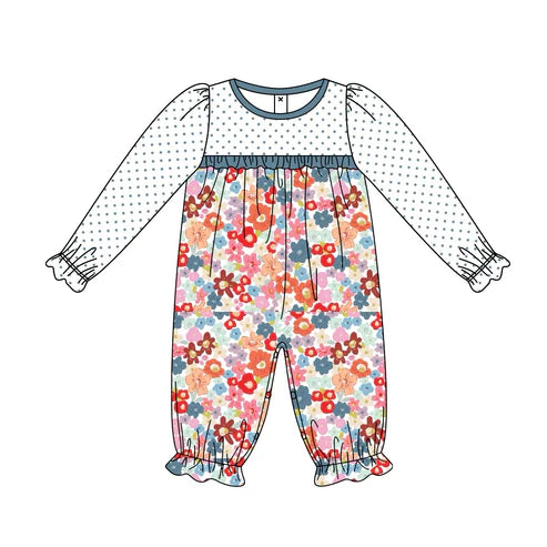 7.17 LR2019 Baby Infant Girls Dots Flowers Long Sleeve Rompers preorder