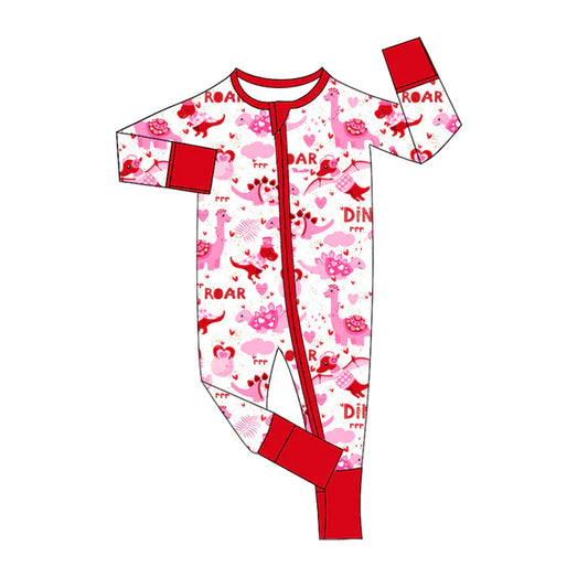 7.23 LR2106 Baby Infant Girls Valentines Dinosaurs Hearts Zip Rompers preorder