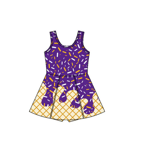 7.12 GSD2752 Baby Girls Purple Drip Sleeveless Shorts Team Yoga Active Knee Length Dresses Preorder
