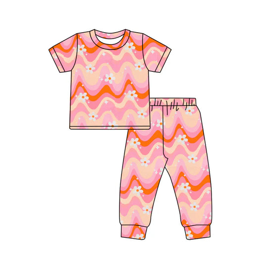 7.23 GSPO1762 Baby Girls Groovy Flowers Shirt Pants Pajamas Clothes Sets Preorder