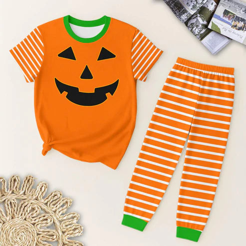 7.11 BSPO0578 Baby Boys Short Sleeves Ghost Pumpkin Top Stripes Legging Pant Pajamas Set Preorder