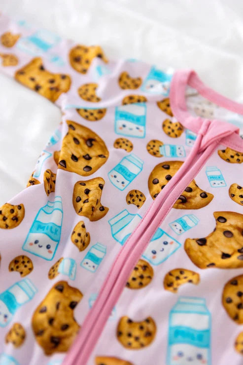 7.11 LR2398 Baby Girls Pink Long Sleeves Milk Cookies Zipper Pant Rompers Preorder