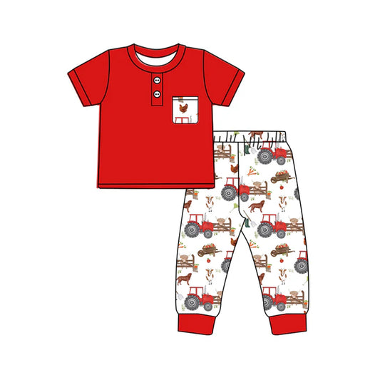 7.22 BSPO0505 Baby Boys Farm Trucks Tee Shirts Pants Outfits Clothes Sets Preorder