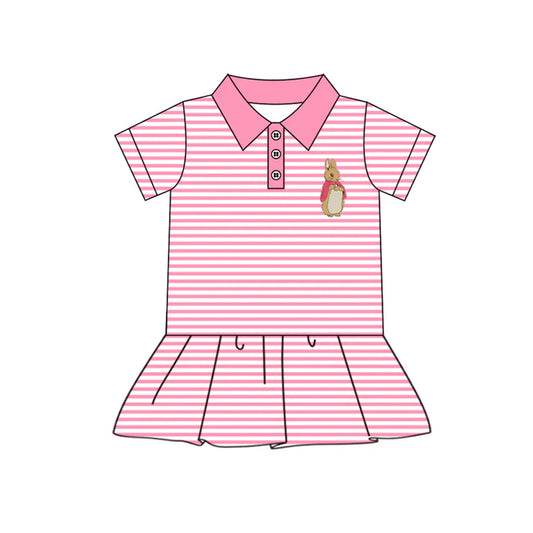 7.22 GT0847 Baby Girls Easter Pink Stripes Bunny Short Sleeve Tee Shirts Tops Preorder