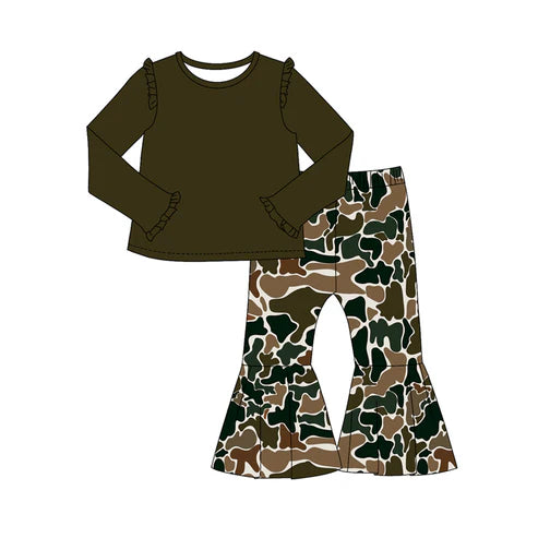 7.16 GLP2002 Baby Girls Brown Top Camo Bell Pants Clothes Sets Preorder