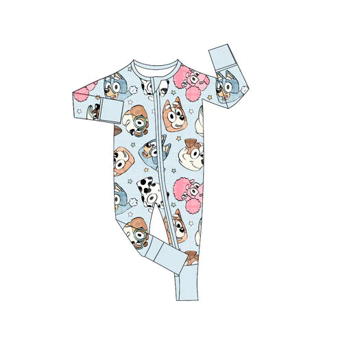 7.19 LR2062 Baby Infant Boys Blue Cute Dogs Cartoon Zip Rompers preorder