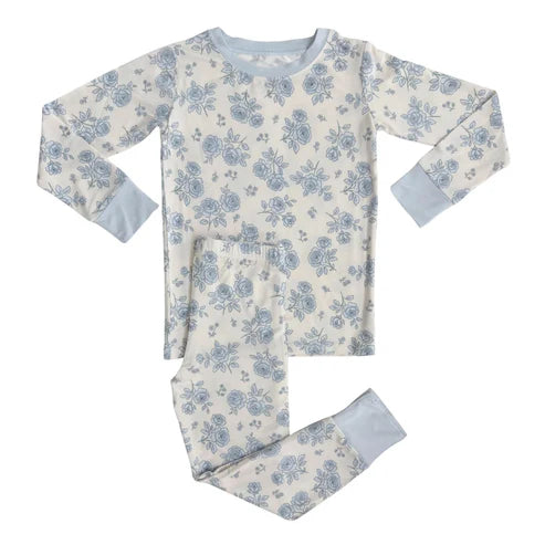 9.10 GLP2796 Baby Girls Blue Flowers Top Pant Pajamas Sets Preorder
