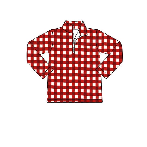 9.12 BT1349 Baby Boys Long Sleeve Red Checked Zipper Pullovers Top Preorder