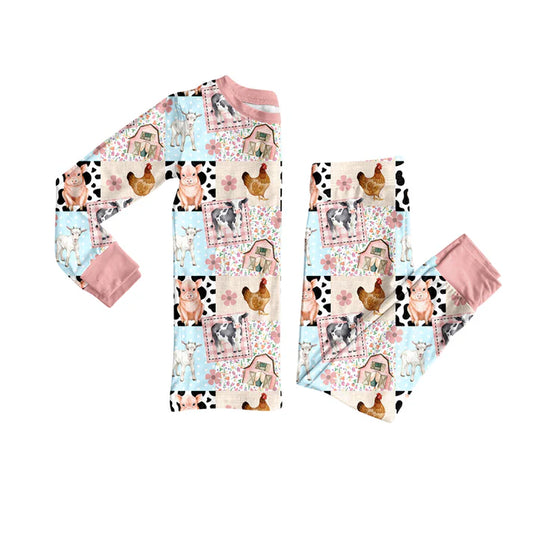 9.11  GLP2805 Baby Girls Pigs Chicks Top Pants Farm Pajamas Sets Preorder
