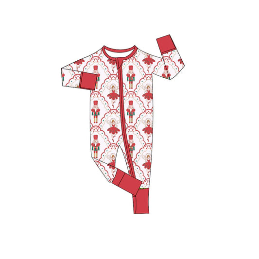 9.11  LR2633 Baby Girls Red Bows Soldiers Plaid Christmas Zipper Footie Rompers Preorder