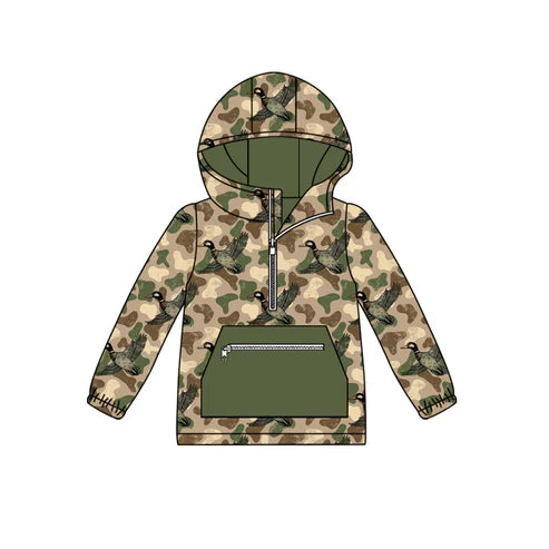 9.12 BT1347 Baby Boys Green Camo Ducks Pocket Zipper Western Hoodie Top Preorder