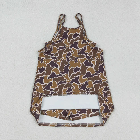 9.10 GSD2722 Baby Girls Strap Brown Camo Pockets Yoga Dress