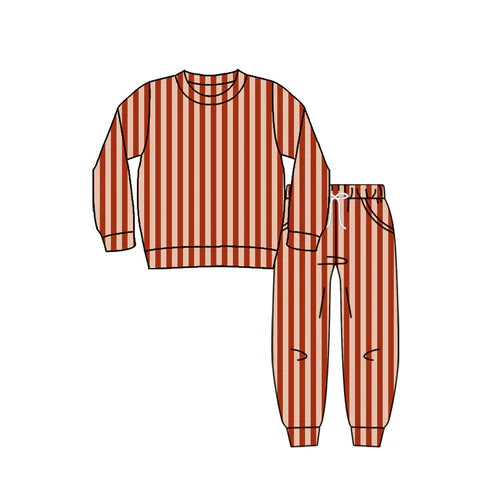 9.10  GLP2801 Baby Girls Red Stripe Shirts Top Pockets Jogger Pant Clothes Sets Preorder