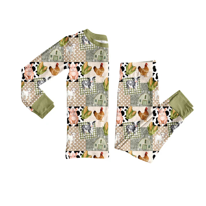 9.11 BLP1272 Baby Boys Pigs Chicks Top Pants Farm Pajamas Sets Preorder