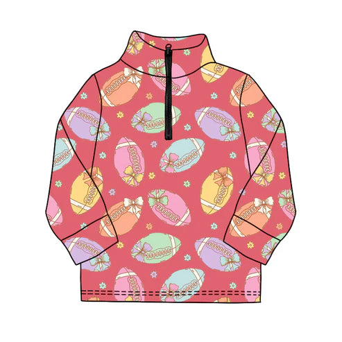 9.11  GT1212 Baby Girls Long Sleeve Colorful Flower Footballs Team Yoga Zipper Pullovers Top Preorder