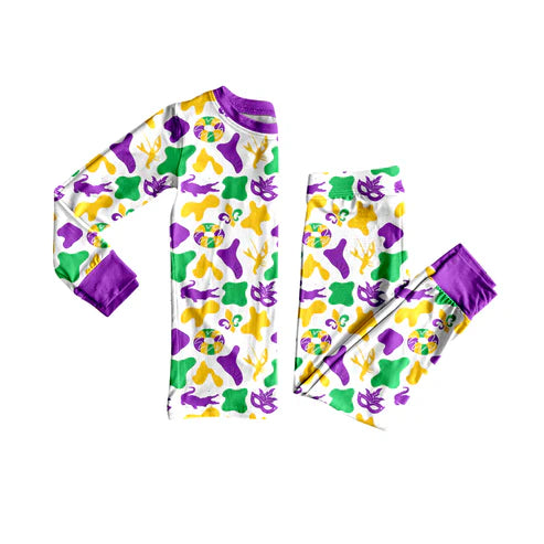 9.12 BLP1273 Baby Boys Purple Yellow Green Camo Crayfishes Mardi Gras Pajamas Sets Preorder