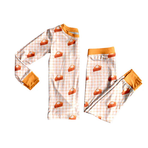 9.12 BLP1274 Baby Boys Orange Checked Pie Thanksgiving Pajamas Sets Preorder