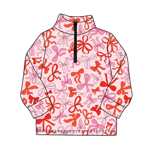 9.11 GT1211 Baby Girls Long Sleeve Pink Red Bows Yoga Zipper Pullovers Top Preorder