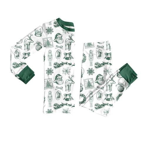 9.10  GLP2800 Baby Girls Green Santa Soldiers Top Pant Christmas Pajamas Sets Preorder