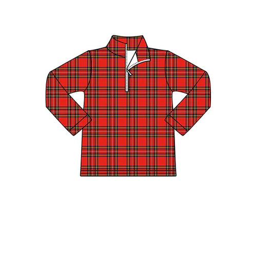 9.12  BT1350 Baby Boys Long Sleeve Red Green Checked Christmas Zipper Pullovers Top Preorder