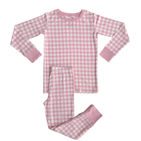 9.10 GLP2798 Baby Girls Pink Checked Top Pant Pajamas Sets Preorder