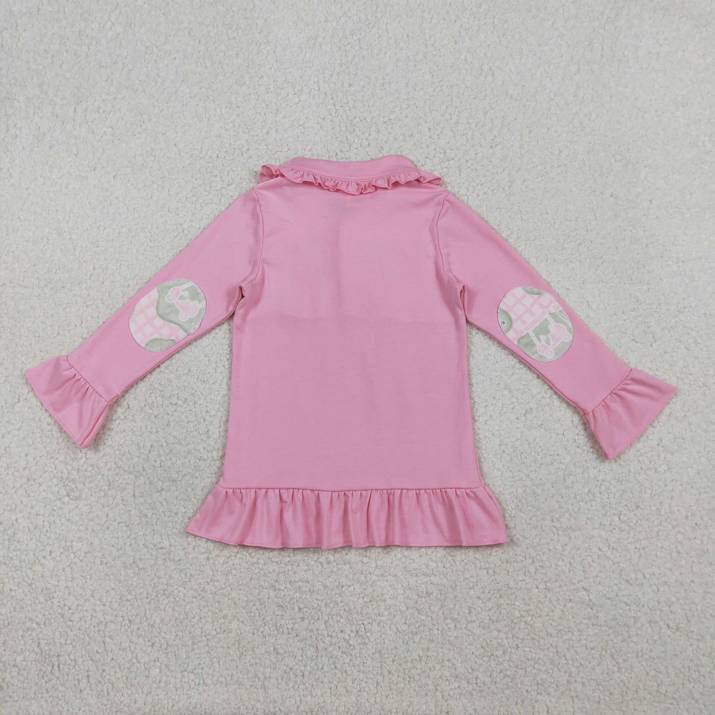 RTS NO MOQ（In Stock) GT1402 Golf Sightseeing Vehicle Pink Plaid Button-Down Long-Sleeve Top