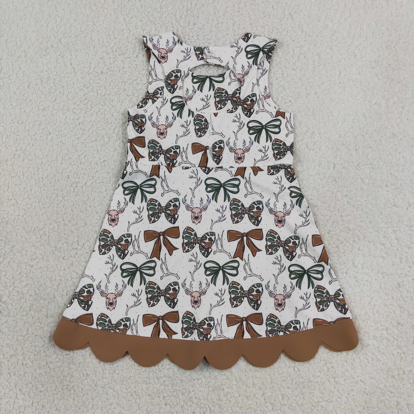 GSD4008 Kids Clothing Baby Girls Camo Bows Deer Hunting Yoga Active Short Bows Scallop Knee Length Dress