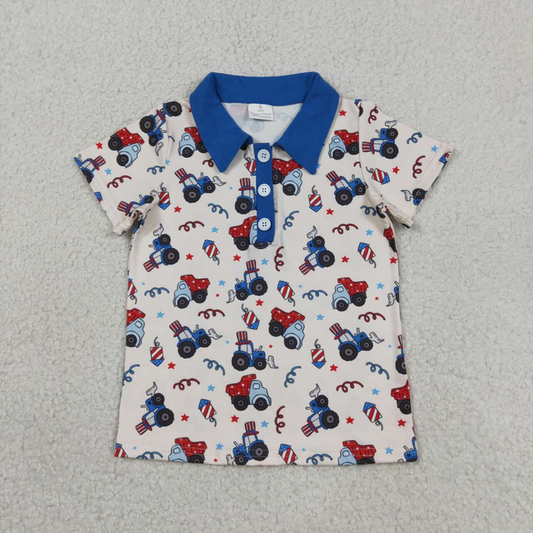 BT1163 Kids Baby Boys Constructions 4th of July Button Polo Shirts Top