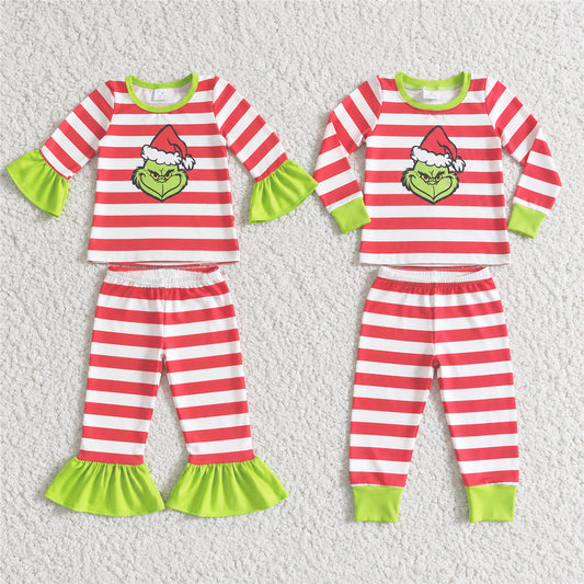 Sibling Baby Kids Christmas stripe cartoon winter pajamas sets