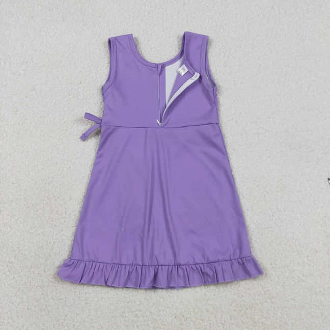 GSD3036 Kids Baby Girls Purple Sleeveless Yoga Active Ruffle Shorts Knee Length Dresses