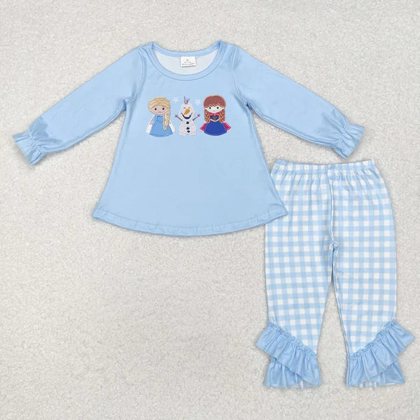 GLP1484 Baby Girls Princess Snowman Shirt Pants Clothes Set