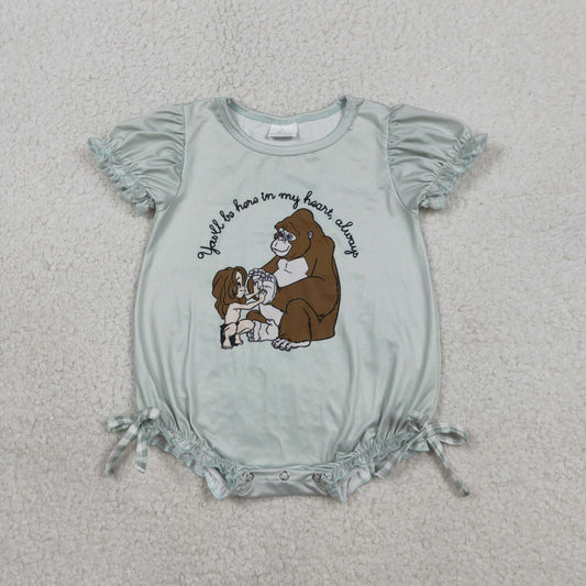 RTS NO MOQ(In Stock) SR3589 You'll be here in my heart, always a blue short-sleeved jumpsuit with a gorilla bow.