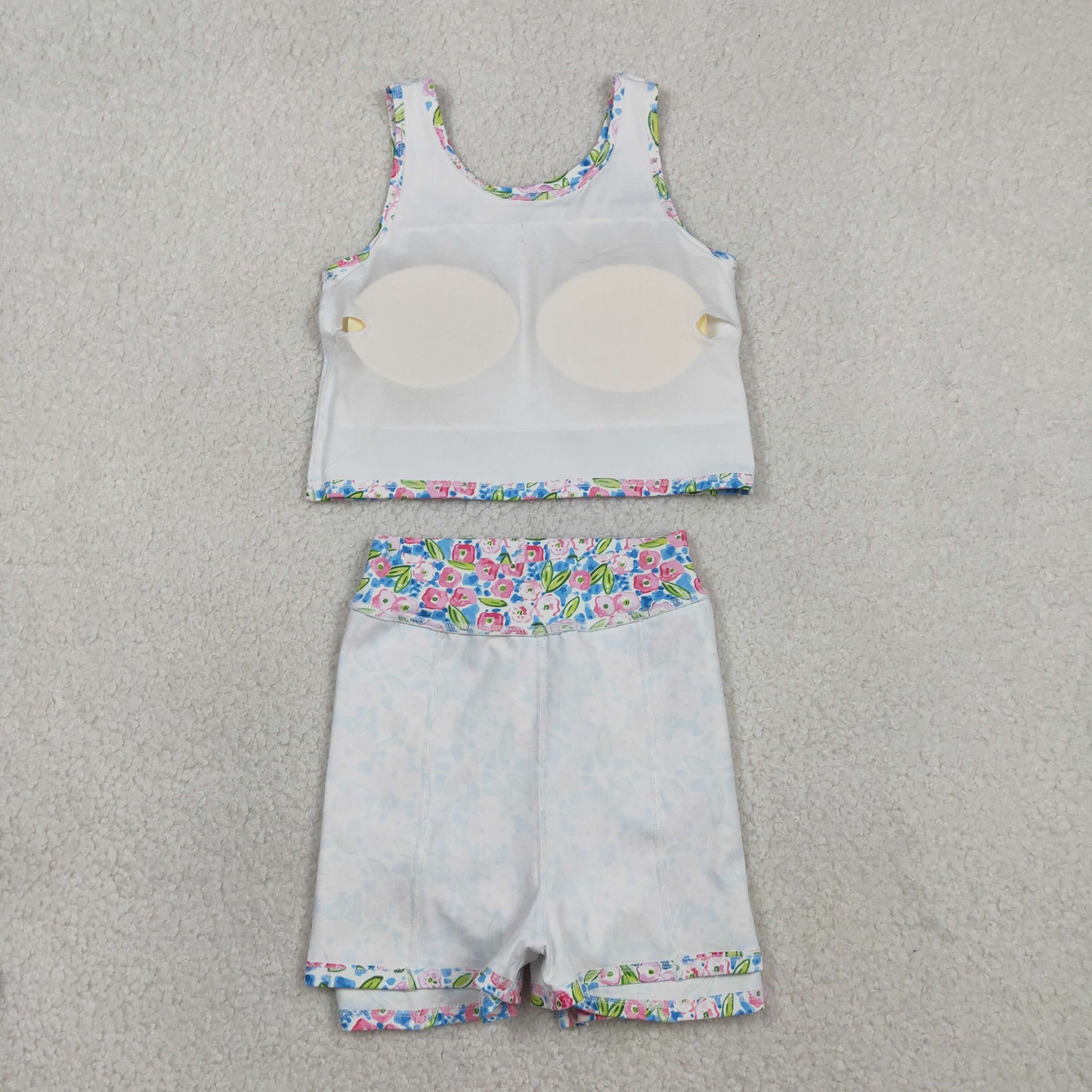 GSD1988 Kids Baby Girl Blue Pink Floral Vest Top Shorts Skirts Yoga Activity Set