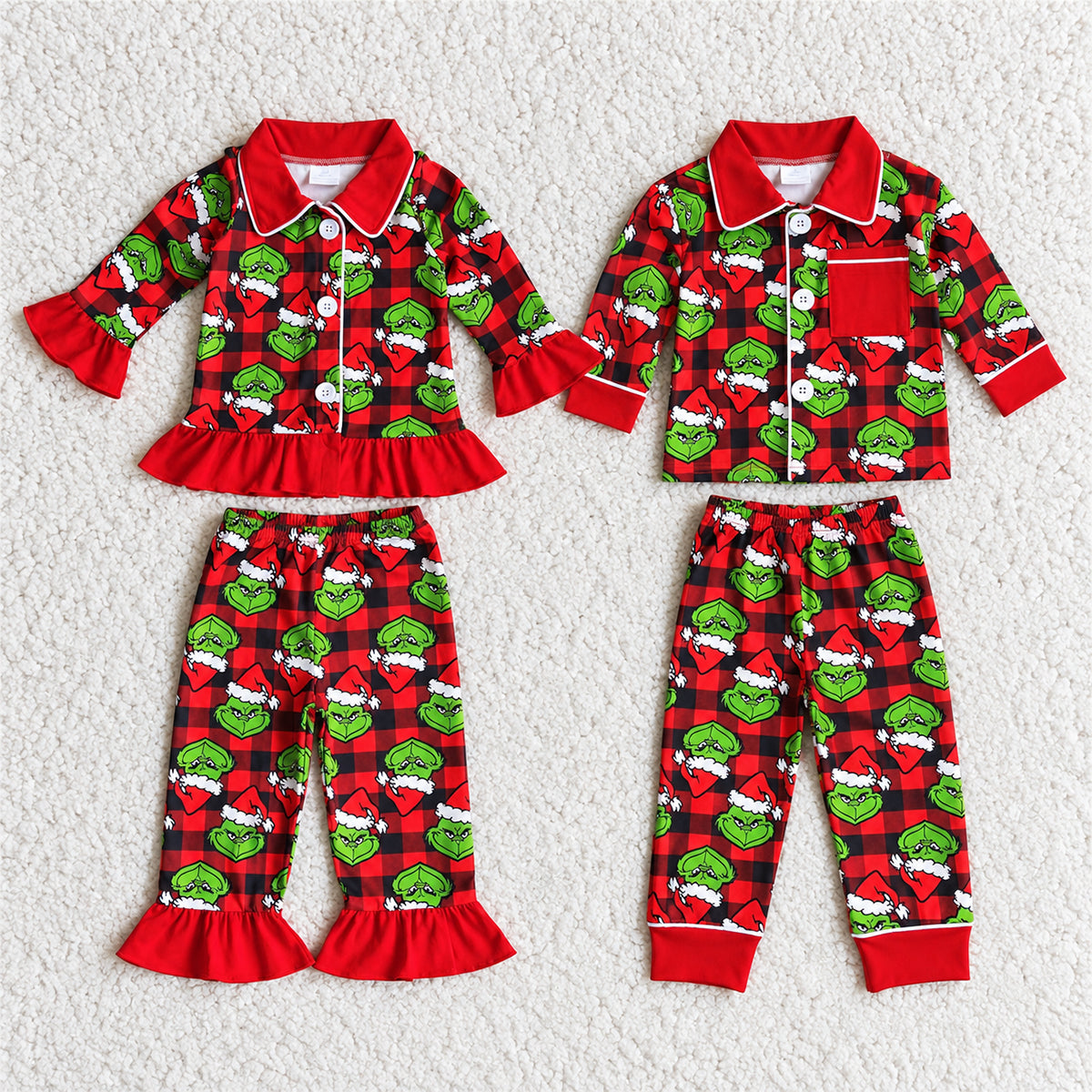 Sibling Baby Kids Boys Girls Long Sleeve Tops Pants Plaid Pajamas Sets
