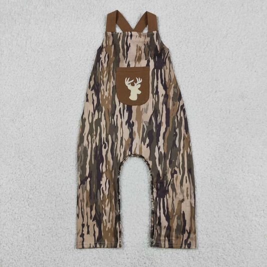 SR4048 Newborn Embroidery Deer Baby Boys Strap Southern Olive Wood Camo Pocket Hunting Jumpsuits