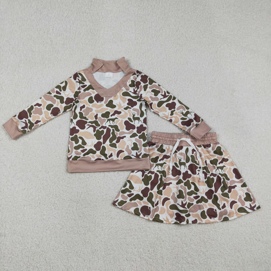 RTS NO MOQ(In Stock) GLD1480 Duck Puppy Camouflage Long-Sleeve Skirt Set