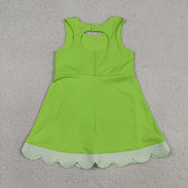 GSD3316 Kids Baby Girls Light Green Sleeveless Yoga Active Shorts Bows Scallop Knee Length Dresses