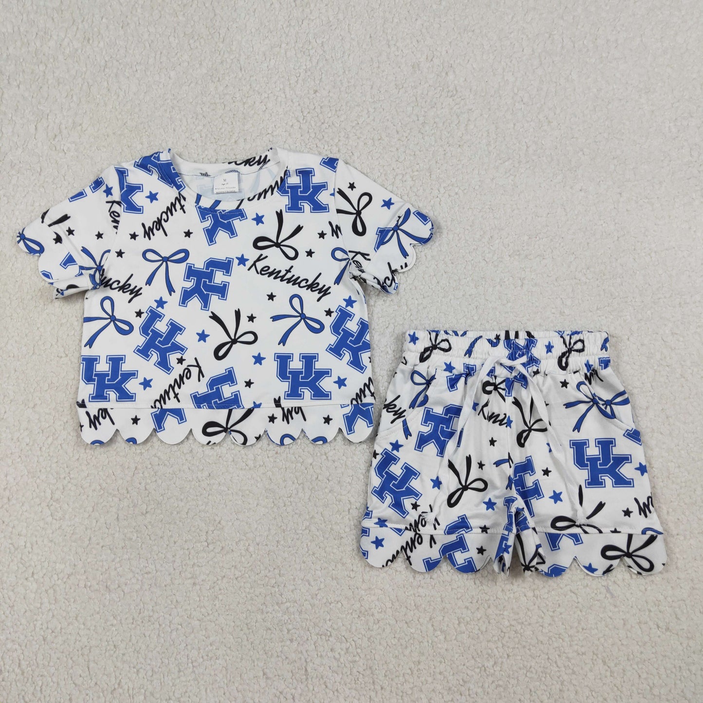 GSSO3255 Kids Baby Girl Star Bows UK Top Scallop Shorts Team Clothes Sets