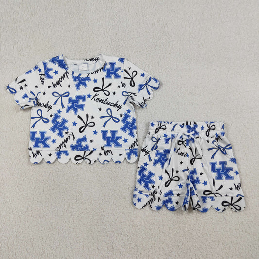 GSSO3255 Kids Baby Girl Star Bows UK Top Scallop Shorts Team Clothes Sets