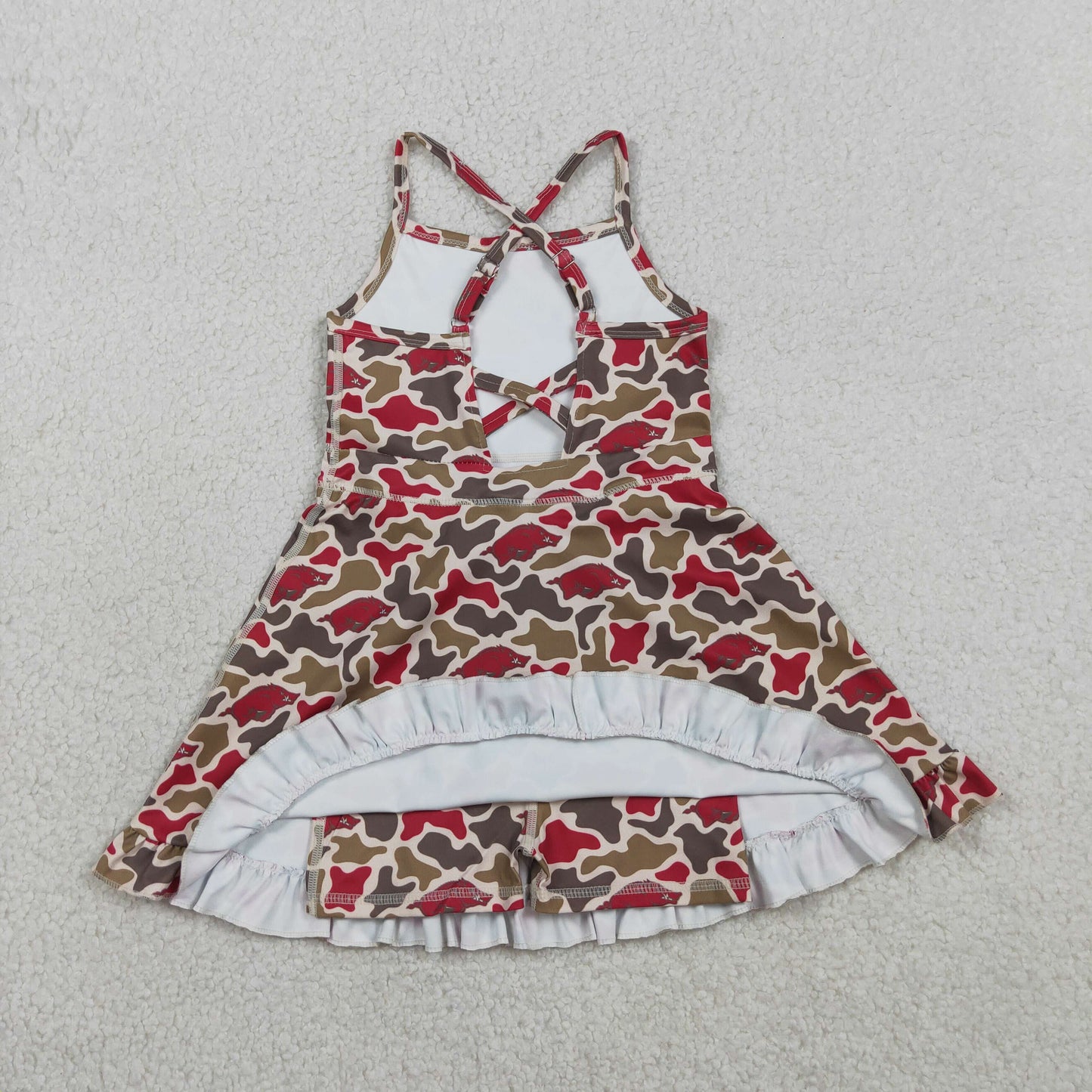 GSD3587 Kids Baby Girls Strap Camo Arkansas Team Yoga Active Shorts Ruffle Knee Length Dresses
