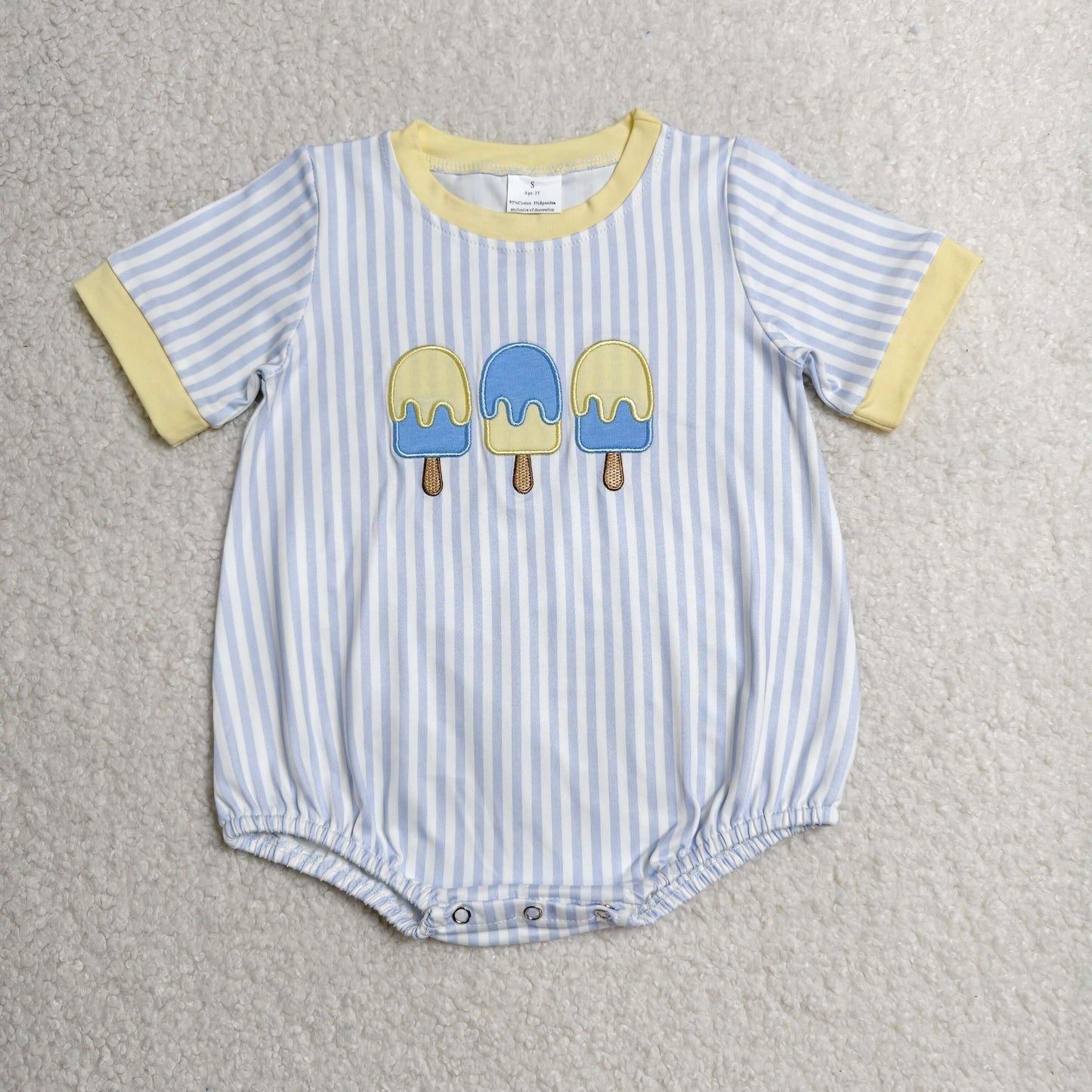 SR4107 Newborn Embroidery Popsicle Baby Boys Short Sleeve Blue Stripe Rompers