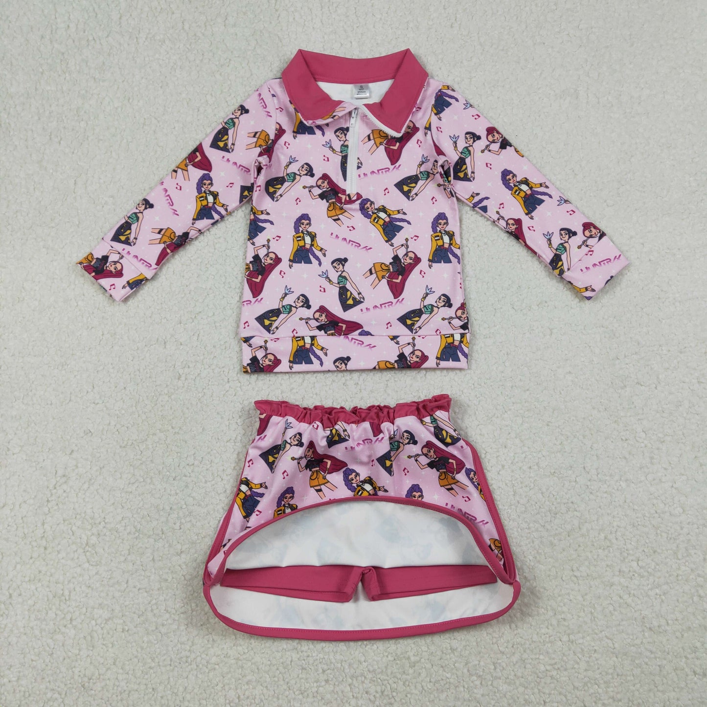 12/18m-14/16t RTS NO MOQ（In Stock) GLD1500 Kpop Music Rose Red Zipper Long-Sleeved Midi Skirt Yoga Set