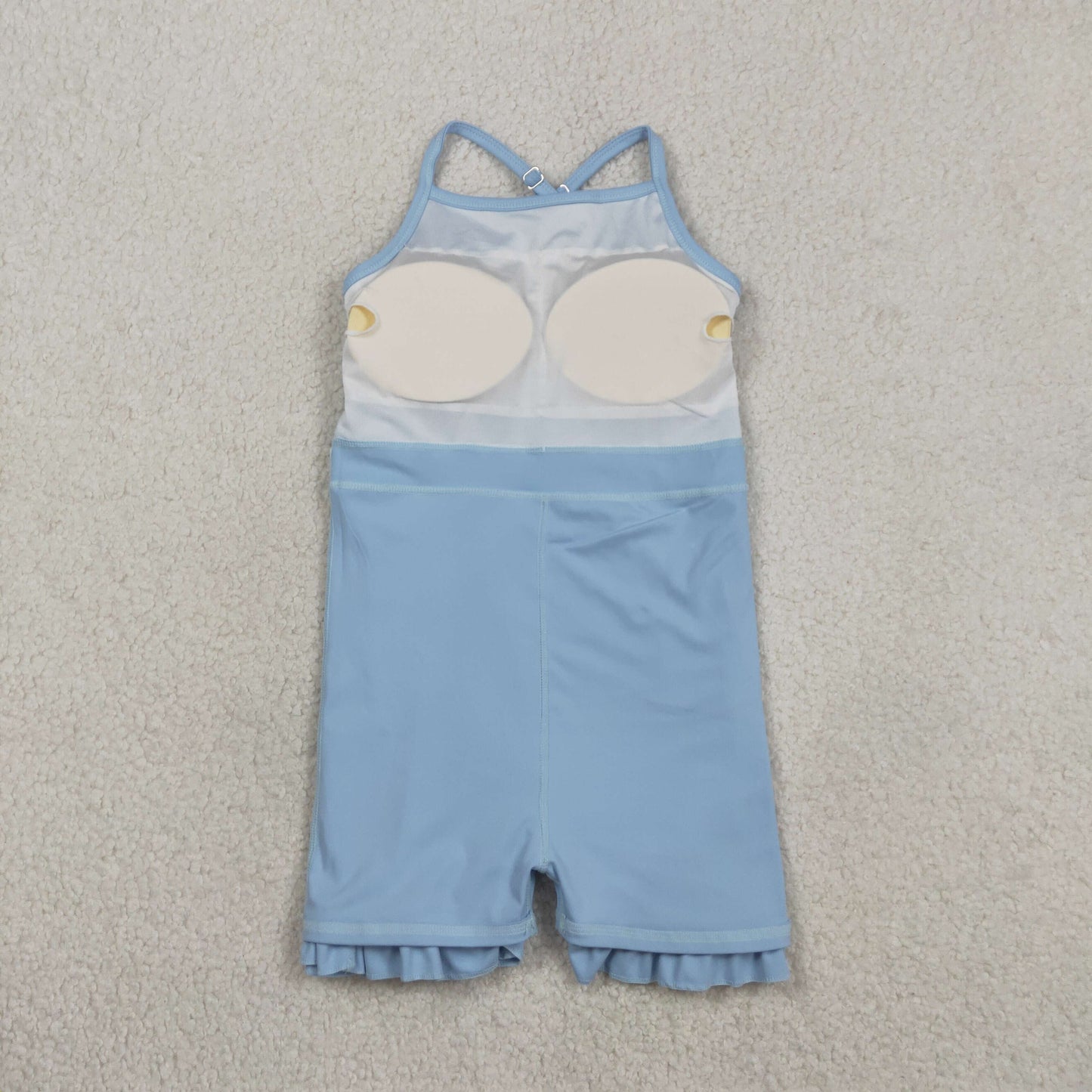S0713 Kids Baby Girl Light Blue Strap Yoga Active Shorts Ruffle Knee Length Dresses