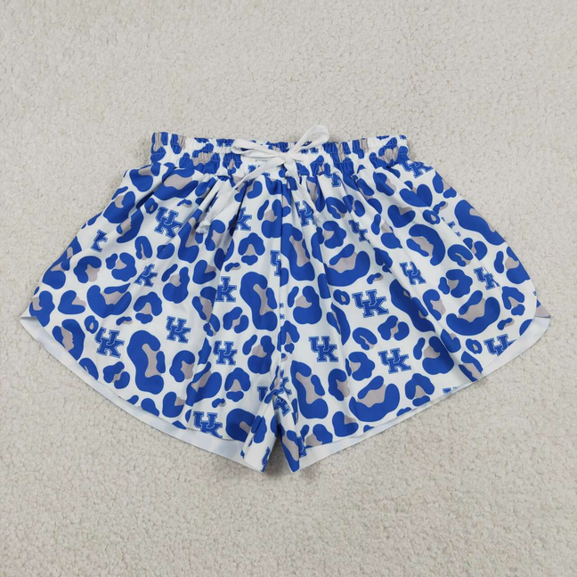 SS0802 Adult Women Blue Leopard UK Team Yoga Active Butterfly Shorts Bottoms